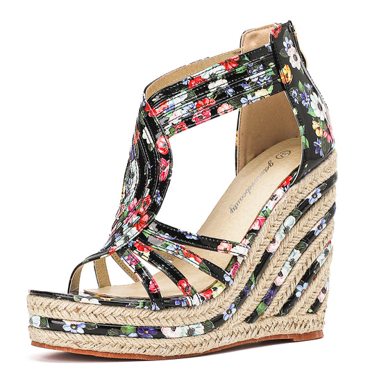 Women's Espadrille Wedge Sandals Flower Pattern