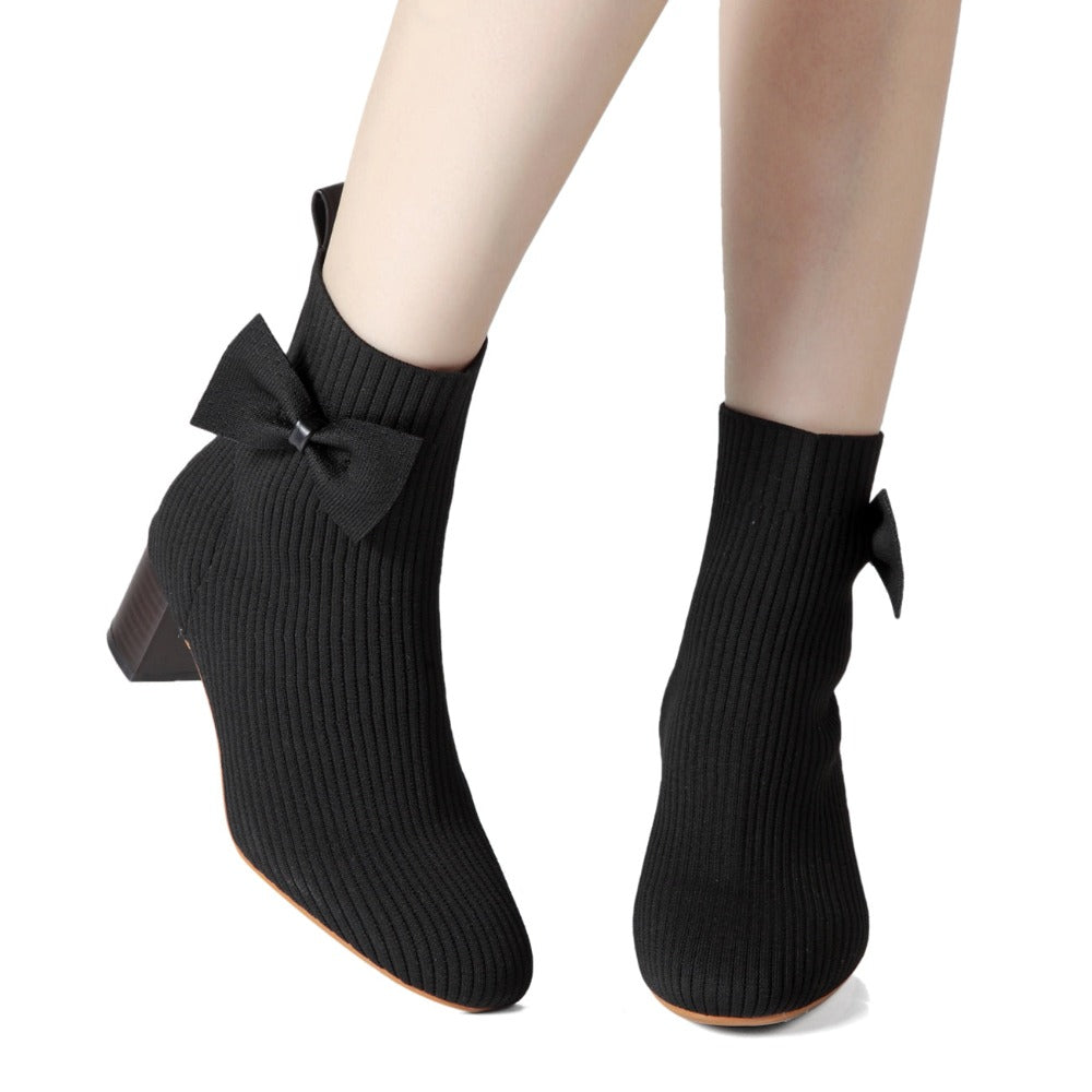 Knitting Glove Ankle Boots With Bowknot