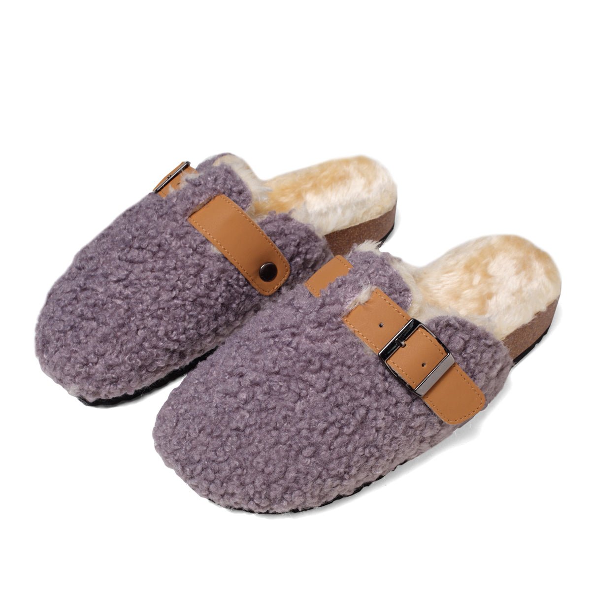 Women's Plush Warm House Slippers Memory Foam Cork Clogs