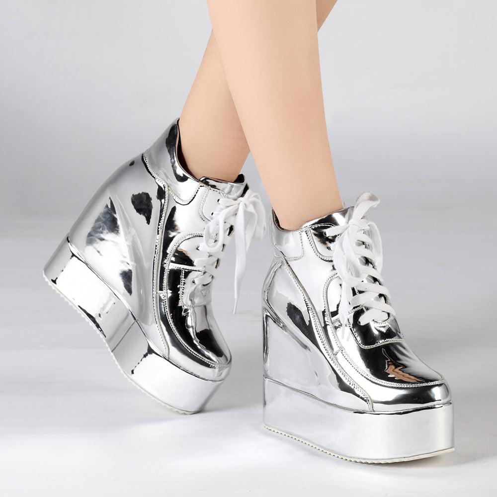Women's Platform Sneakers Chelsea Punk Patent Ankle Boots