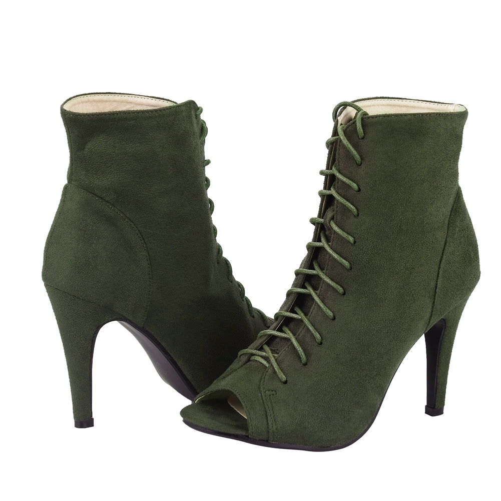 Army green ankle boots peep cheap toe